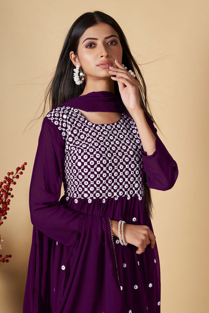 Purple Party Wear Sharara Suit