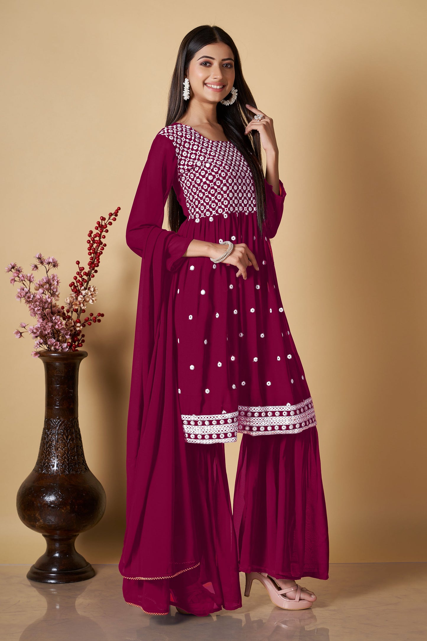 Pink Party Wear Sharara Suit