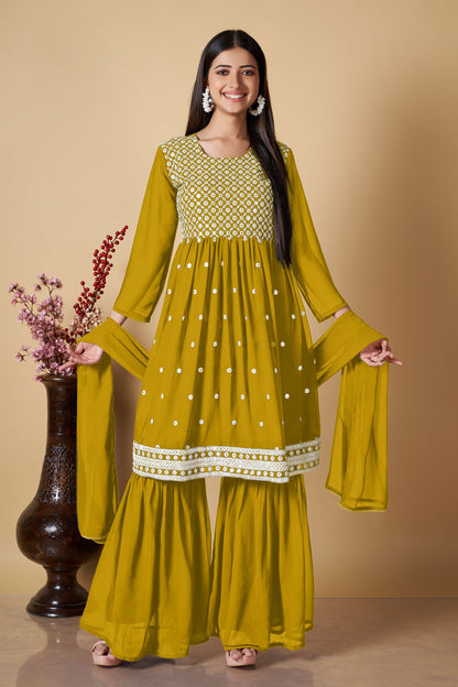 Yellow Party Wear Sharara Suit