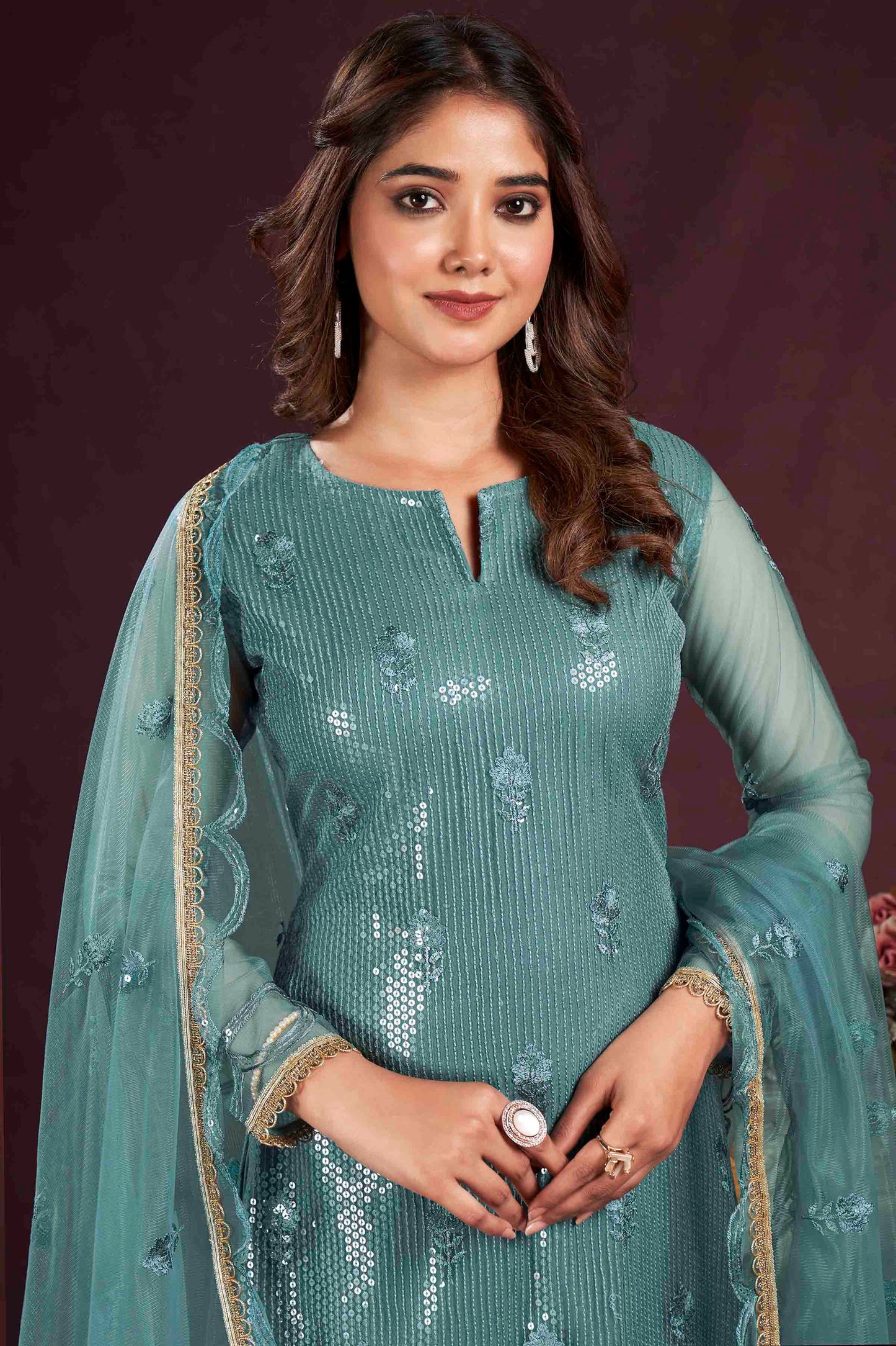 Turquoise Georgette Designer Salwar Suit