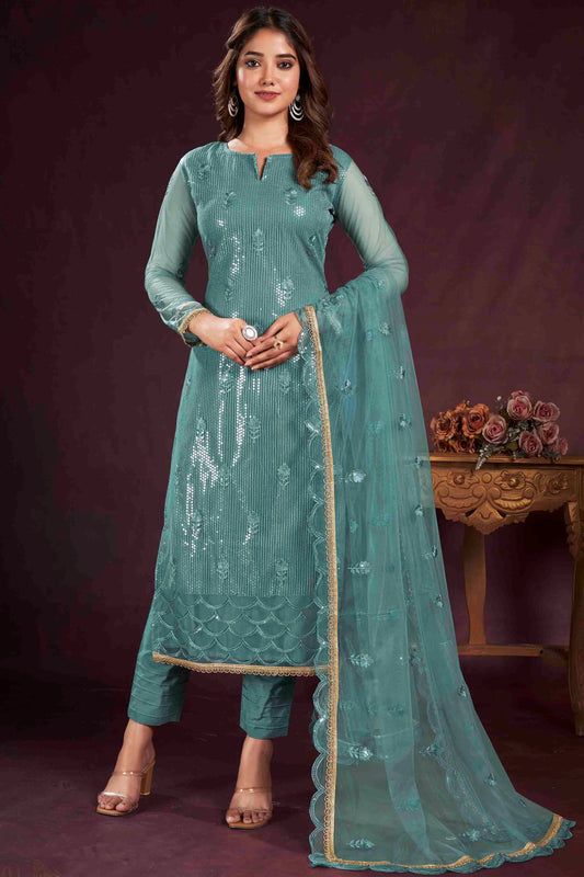 Turquoise Georgette Designer Salwar Suit