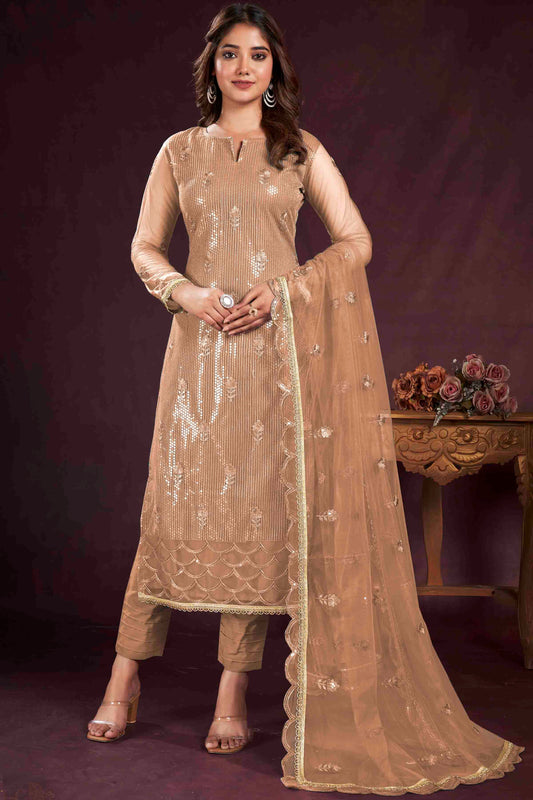 Brown Georgette Designer Salwar Suit