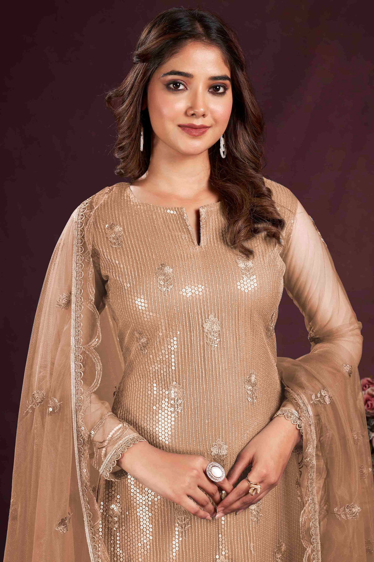 Brown Georgette Designer Salwar Suit