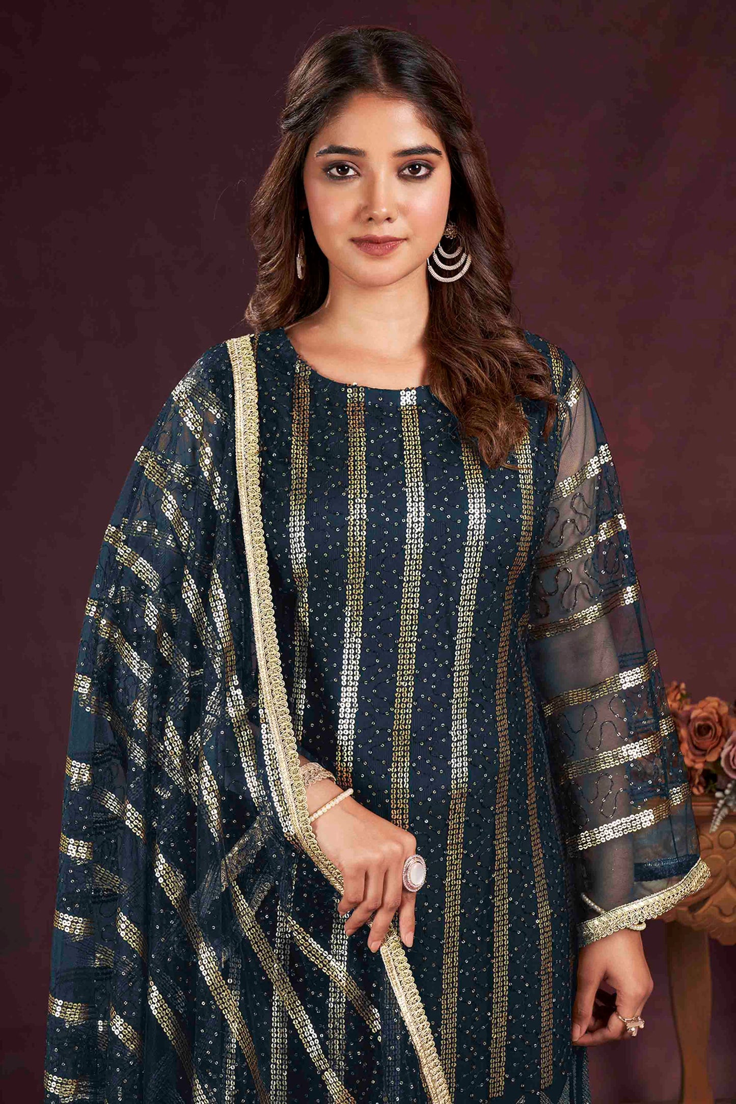 Teal Blue Georgette Designer Salwar Suit