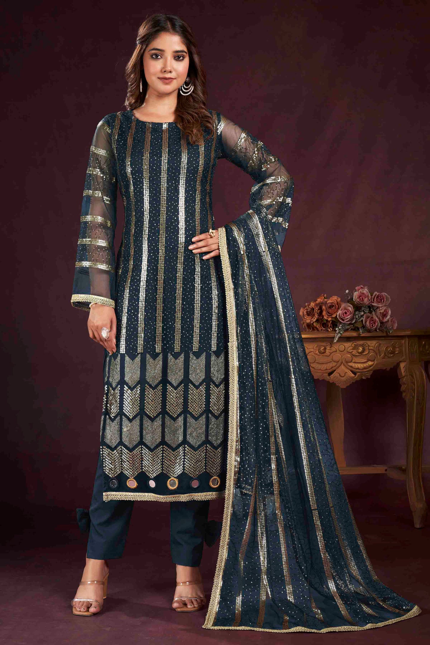 Teal Blue Georgette Designer Salwar Suit