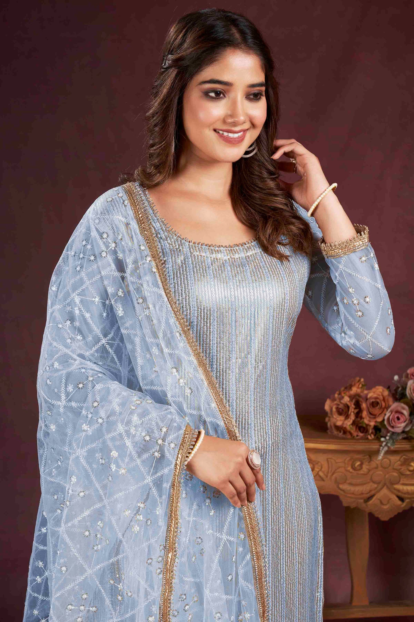 Sky Blue Georgette Designer Salwar Suit