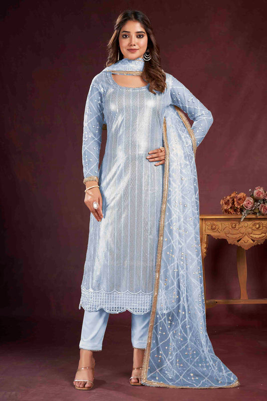 Sky Blue Georgette Designer Salwar Suit