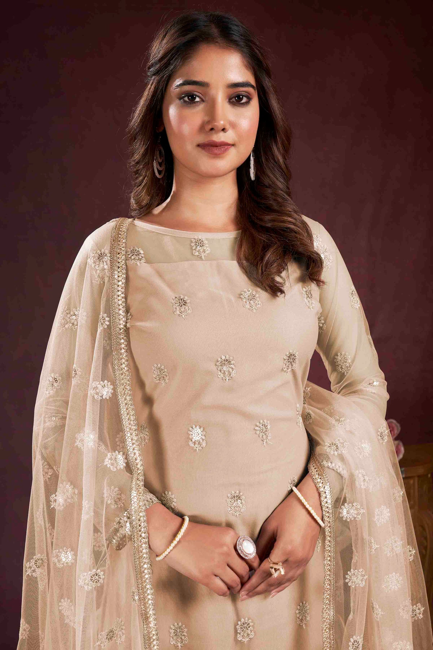 Beige Georgette Designer Salwar Suit