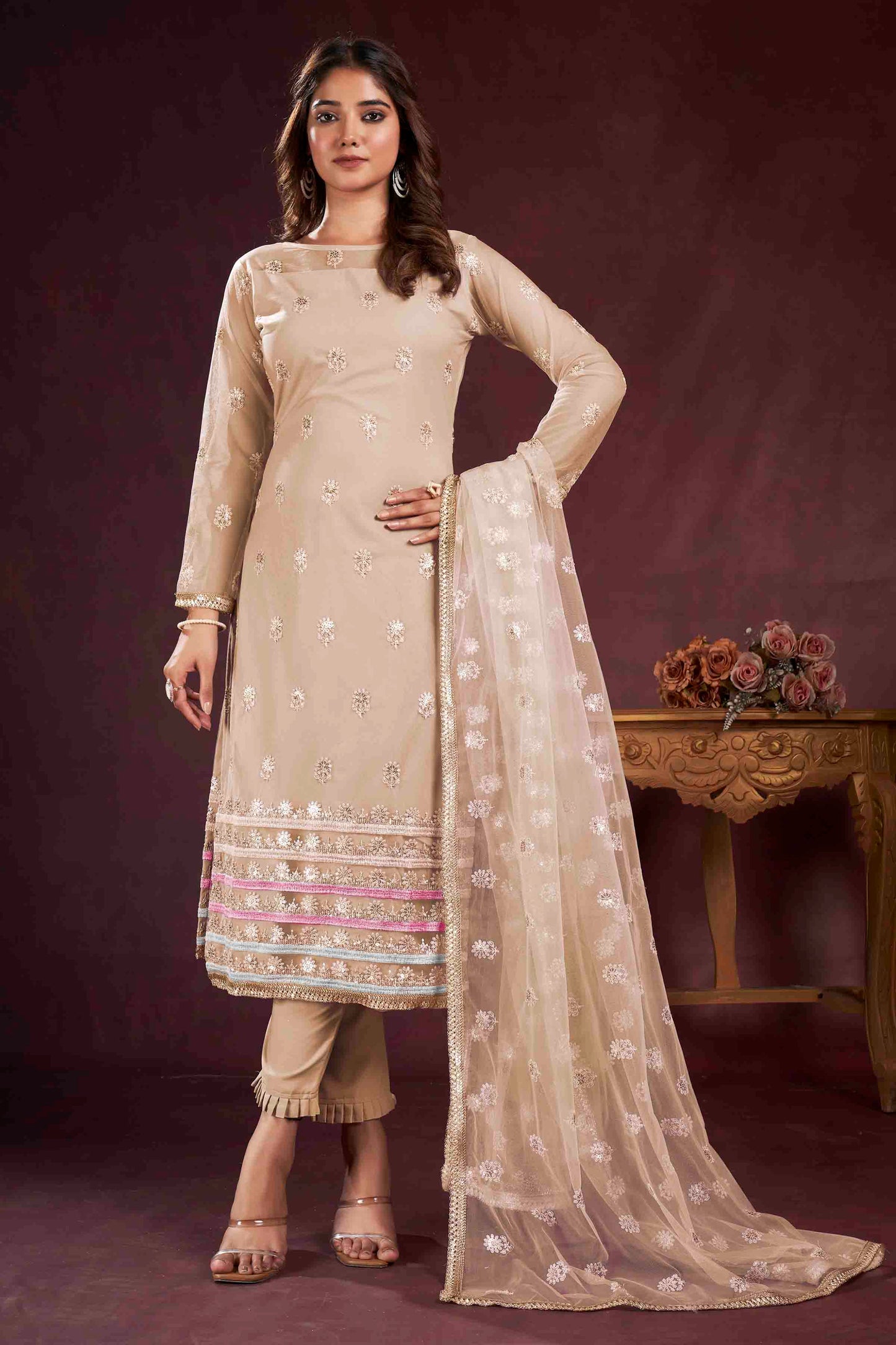 Beige Georgette Designer Salwar Suit