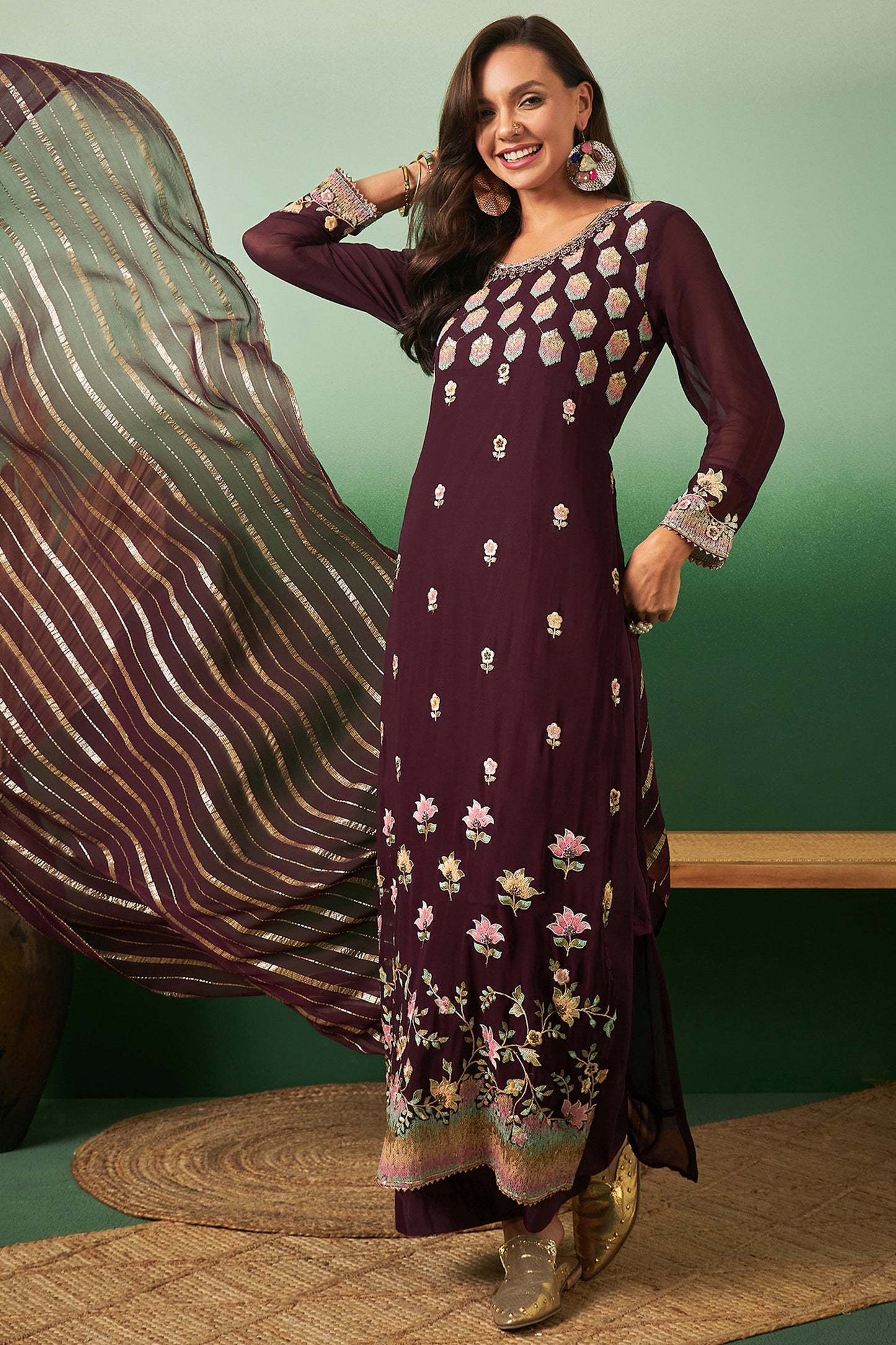 Wine Georgette Salwar Kameez