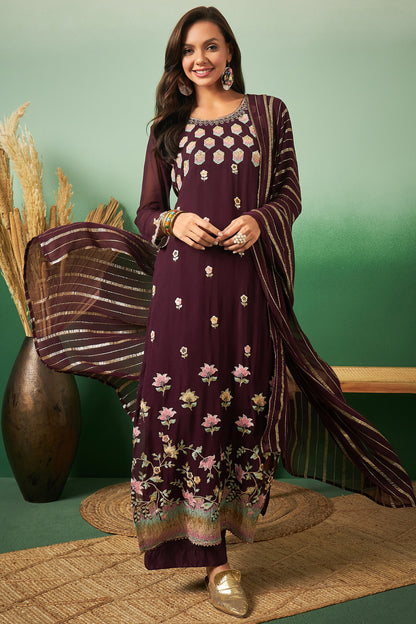 Wine Georgette Salwar Kameez