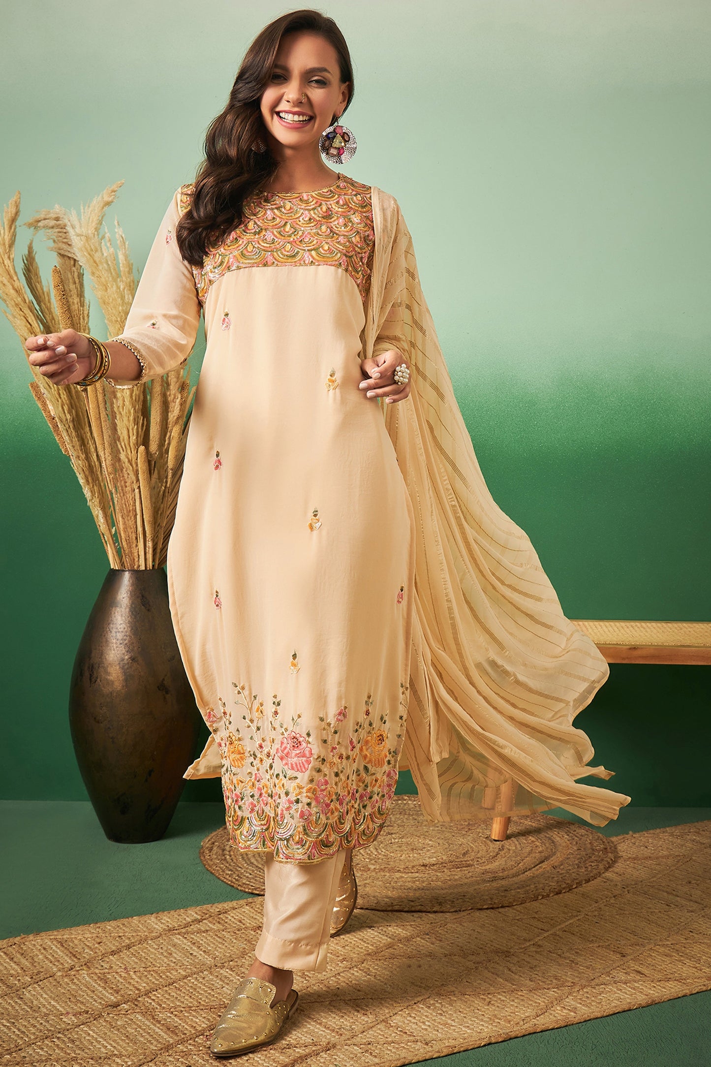 Light Orange Georgette Salwar Kameez