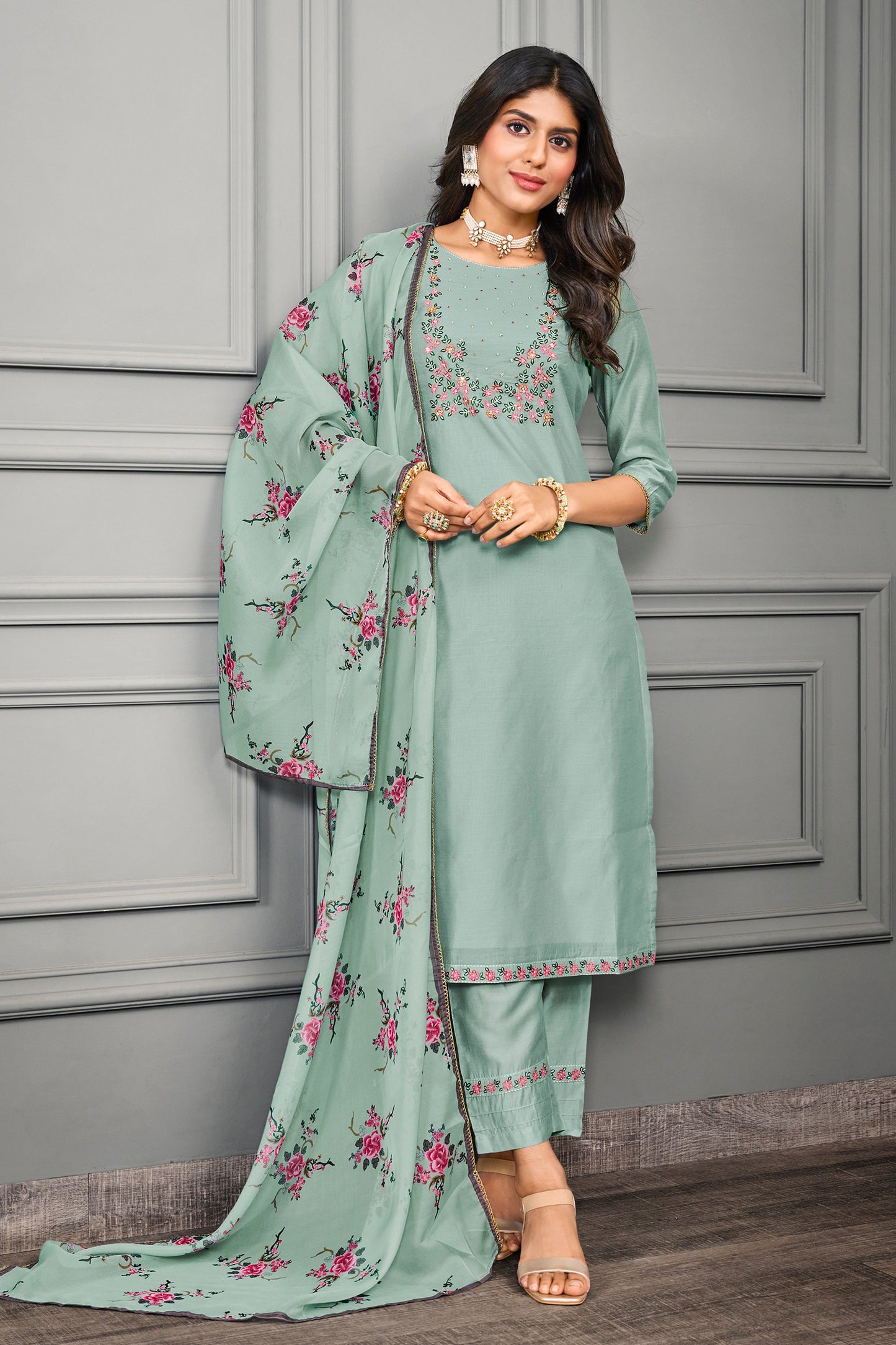 Olive Party Wear Salwar Suit