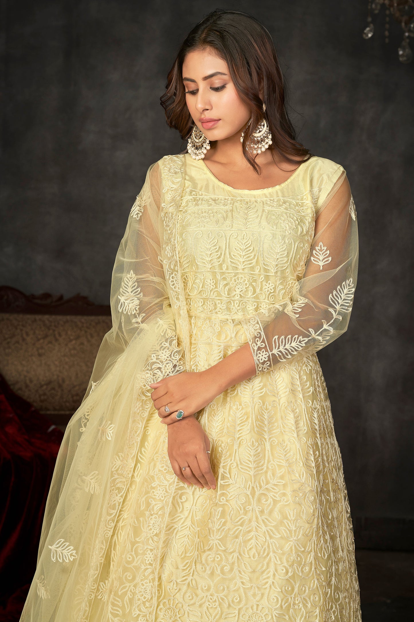 Light Yellow Designer Anarkali Suits