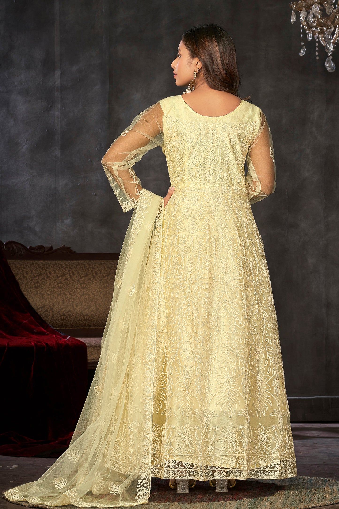 Light Yellow Designer Anarkali Suits