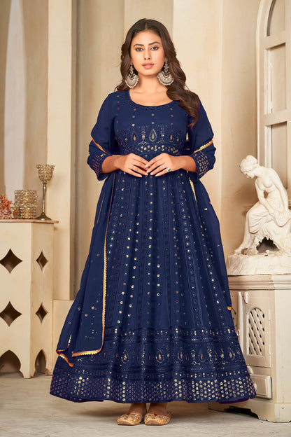 Blue Georgette Designer Wedding Salwar Suit