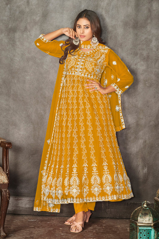 Mustard Traditional Anarkali Suits