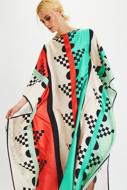 Woman Printed Soft Satin Silk Kaftan