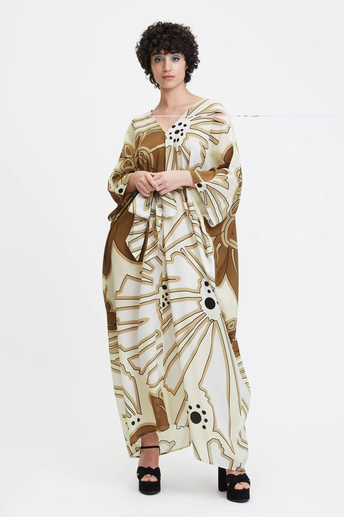 V-Neck Belt Style Printed Floral Kaftan