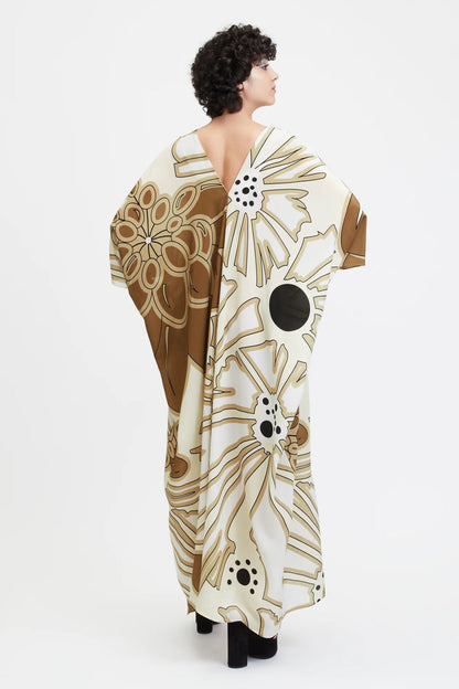 V-Neck Belt Style Printed Floral Kaftan