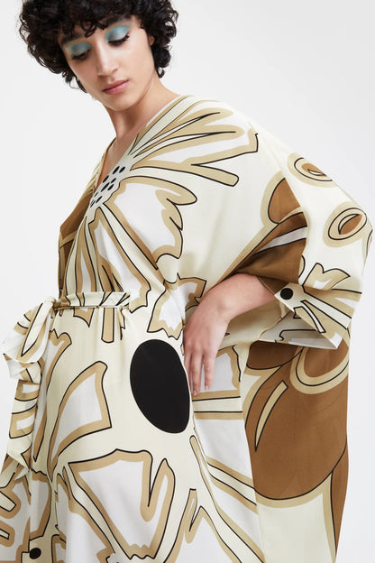 V-Neck Belt Style Printed Floral Kaftan