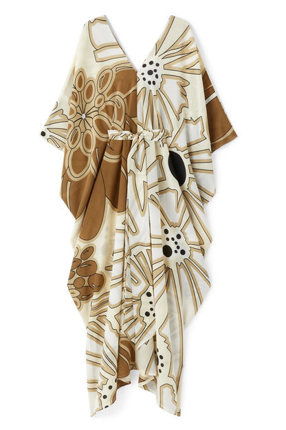 V-Neck Belt Style Printed Floral Kaftan