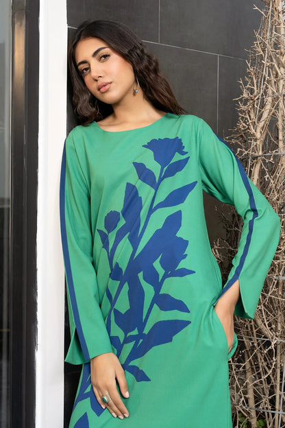 Sea Green Printed Maxi Kurti