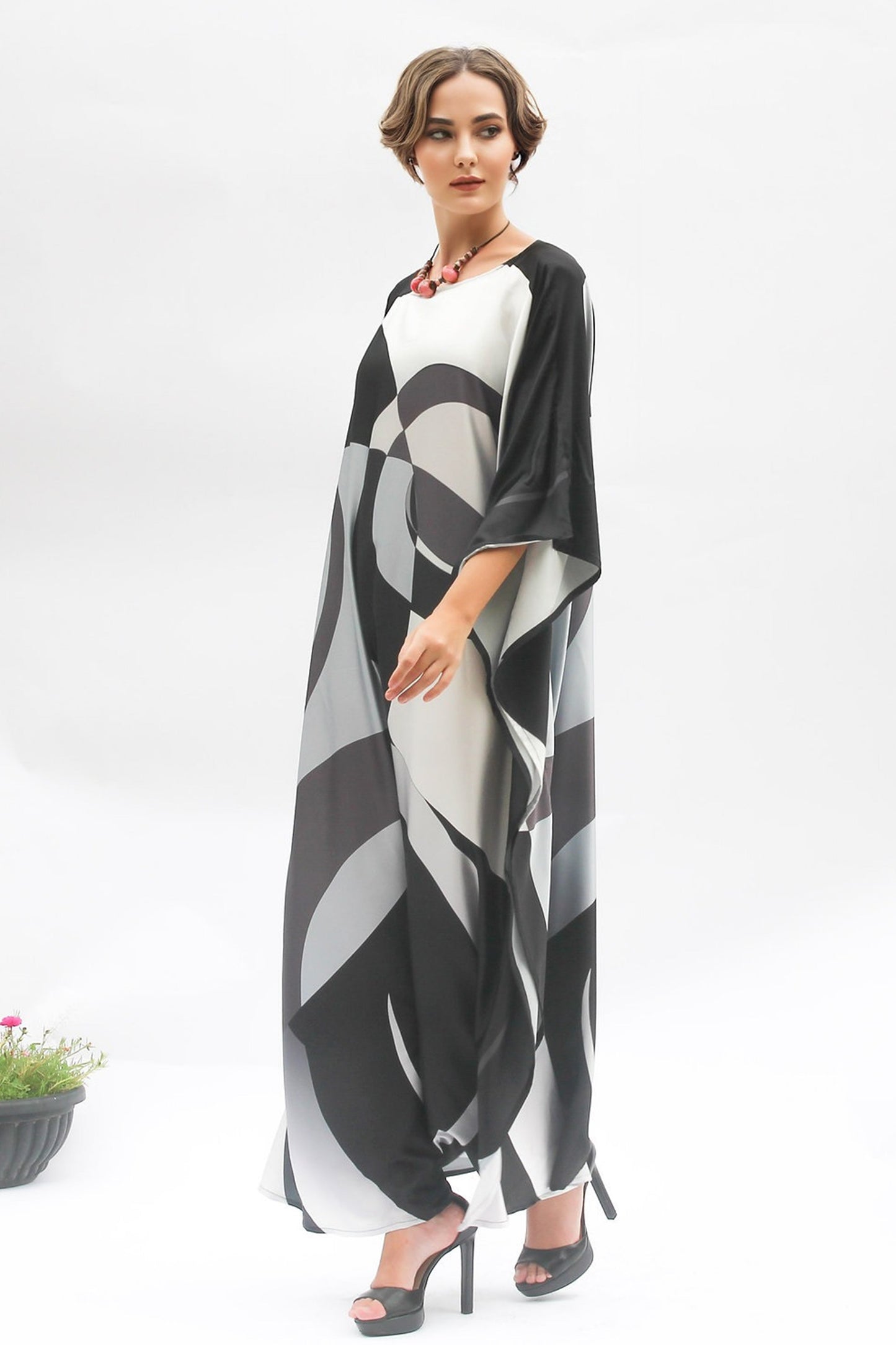 Black Color Print Kaftan