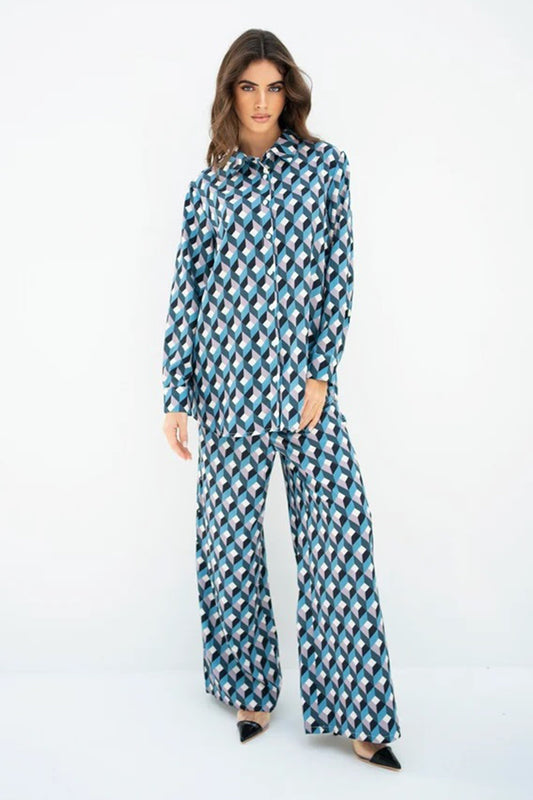 Blue Color Printed Silk Kaftan