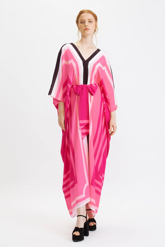 Pink Color Belt Silk Kaftan