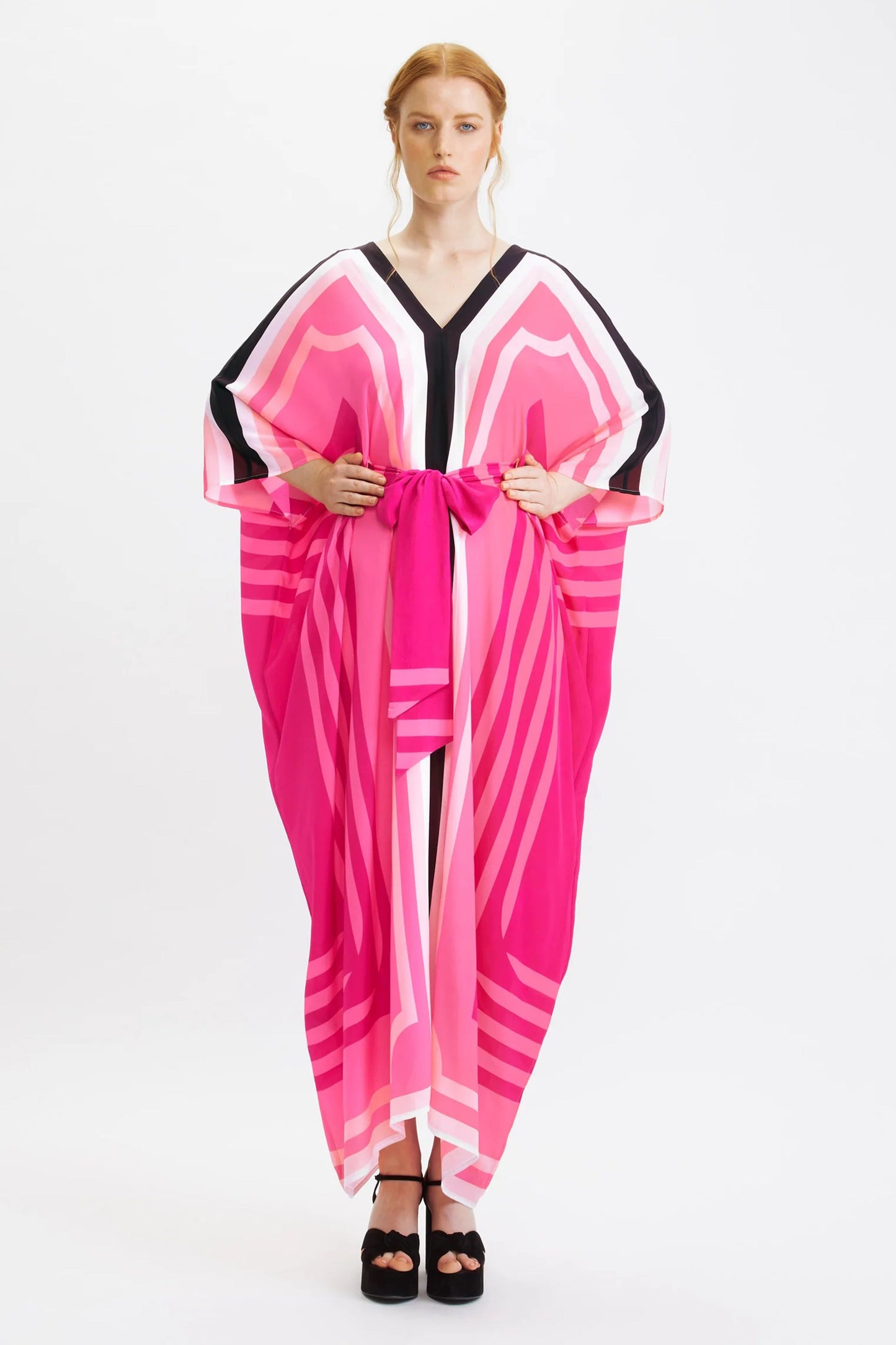 Pink Color Belt Silk Kaftan