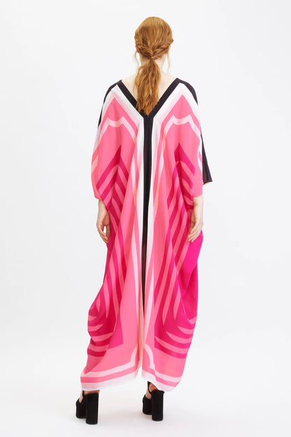 Pink Color Belt Silk Kaftan