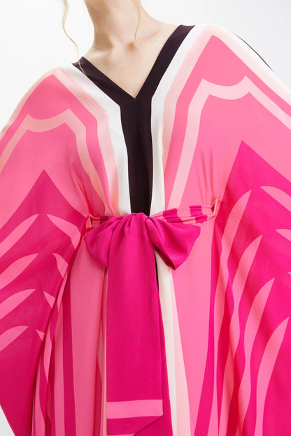 Pink Color Belt Silk Kaftan