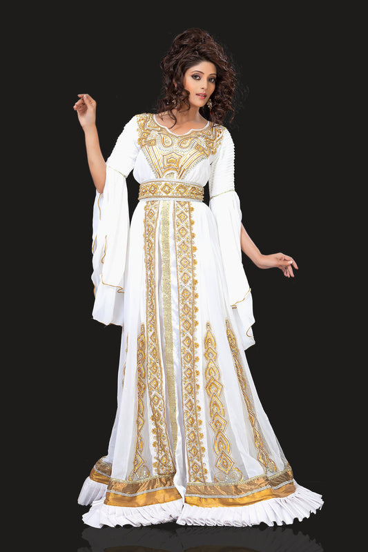 White Color Wedding Designer Moroccan Kaftan For Women
