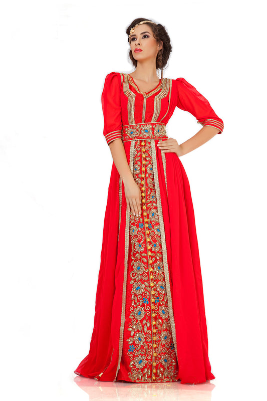 Attractive Dark Red Jacket Style Moroccan Caftan