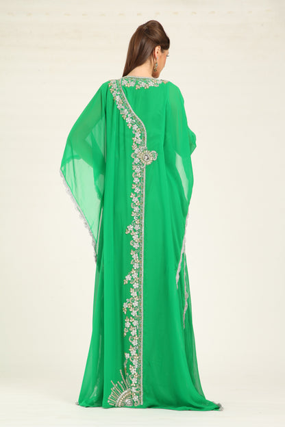 Parrot Green Designer Georgette Maxi Dress Kaftan