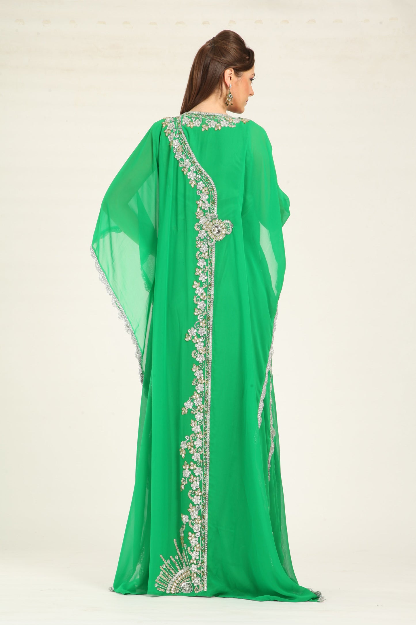 Parrot Green Designer Georgette Maxi Dress Kaftan