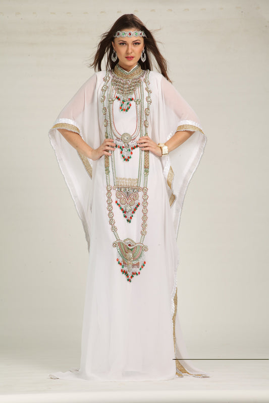 Designer Stylish White Color Hnad Made Arabian Kaftan