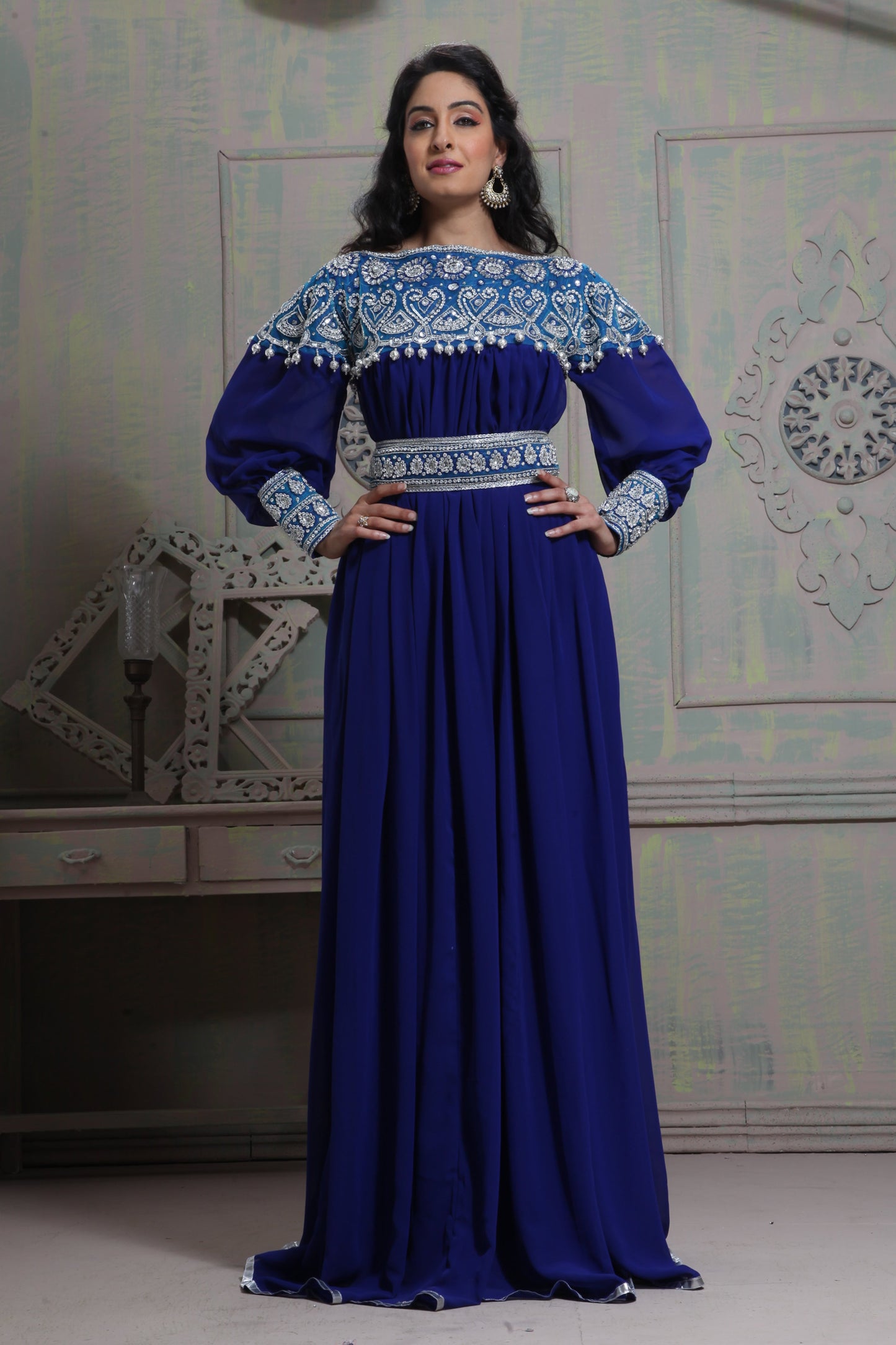 Tantalizing Blue color Maxi Full sleeve Kaftan