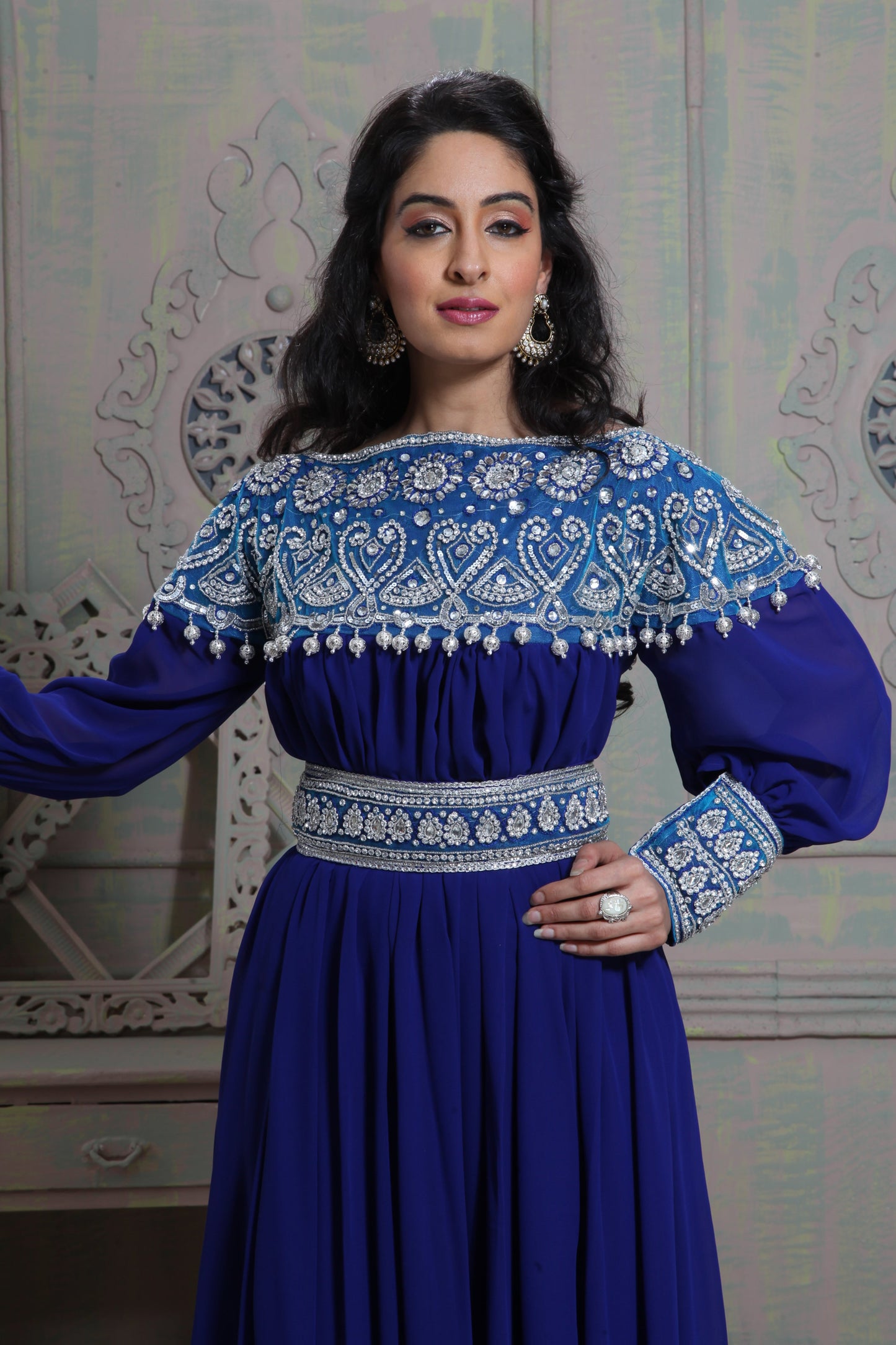 Tantalizing Blue color Maxi Full sleeve Kaftan