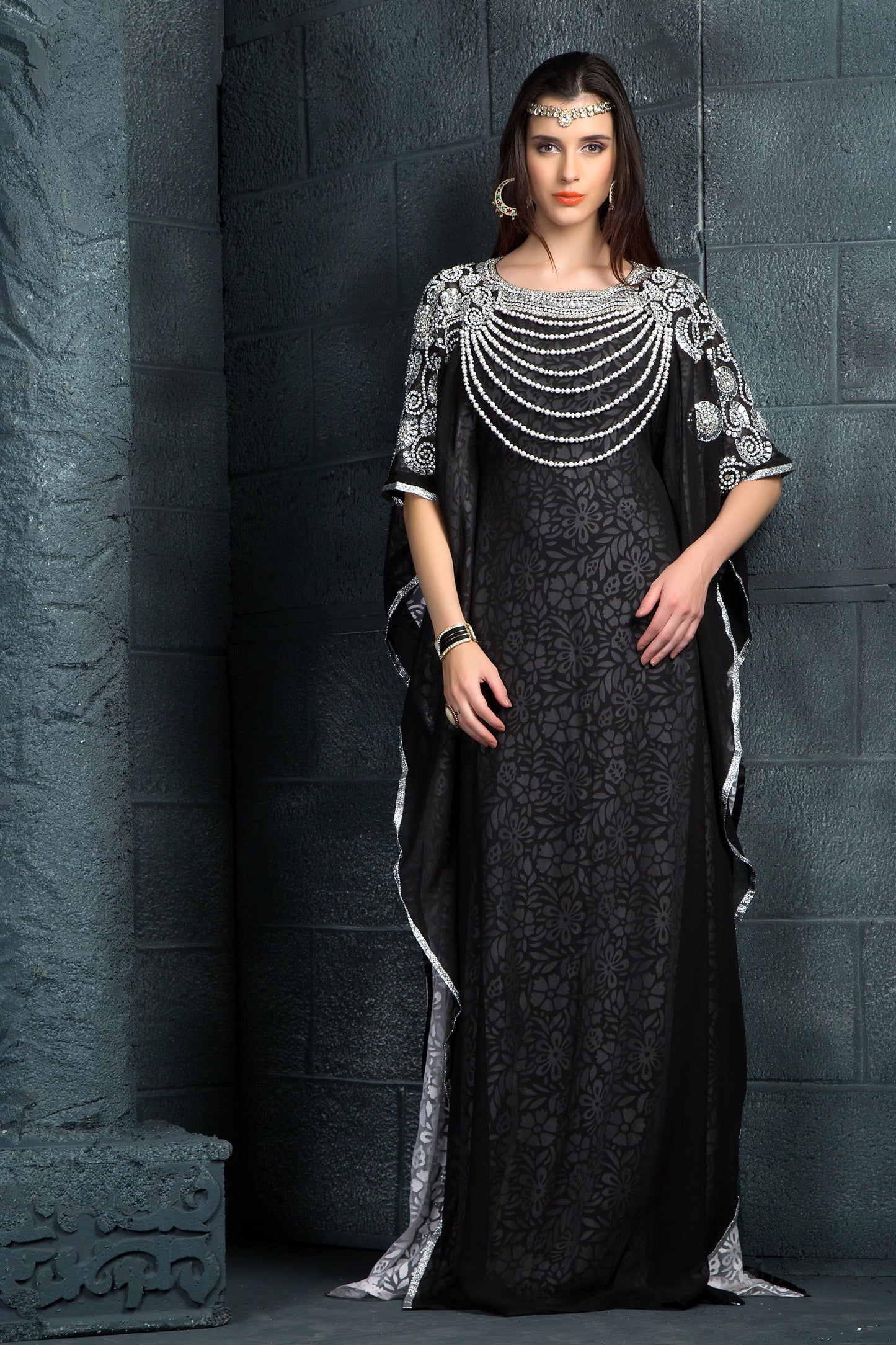 Black and White Color Georgette Kaftan