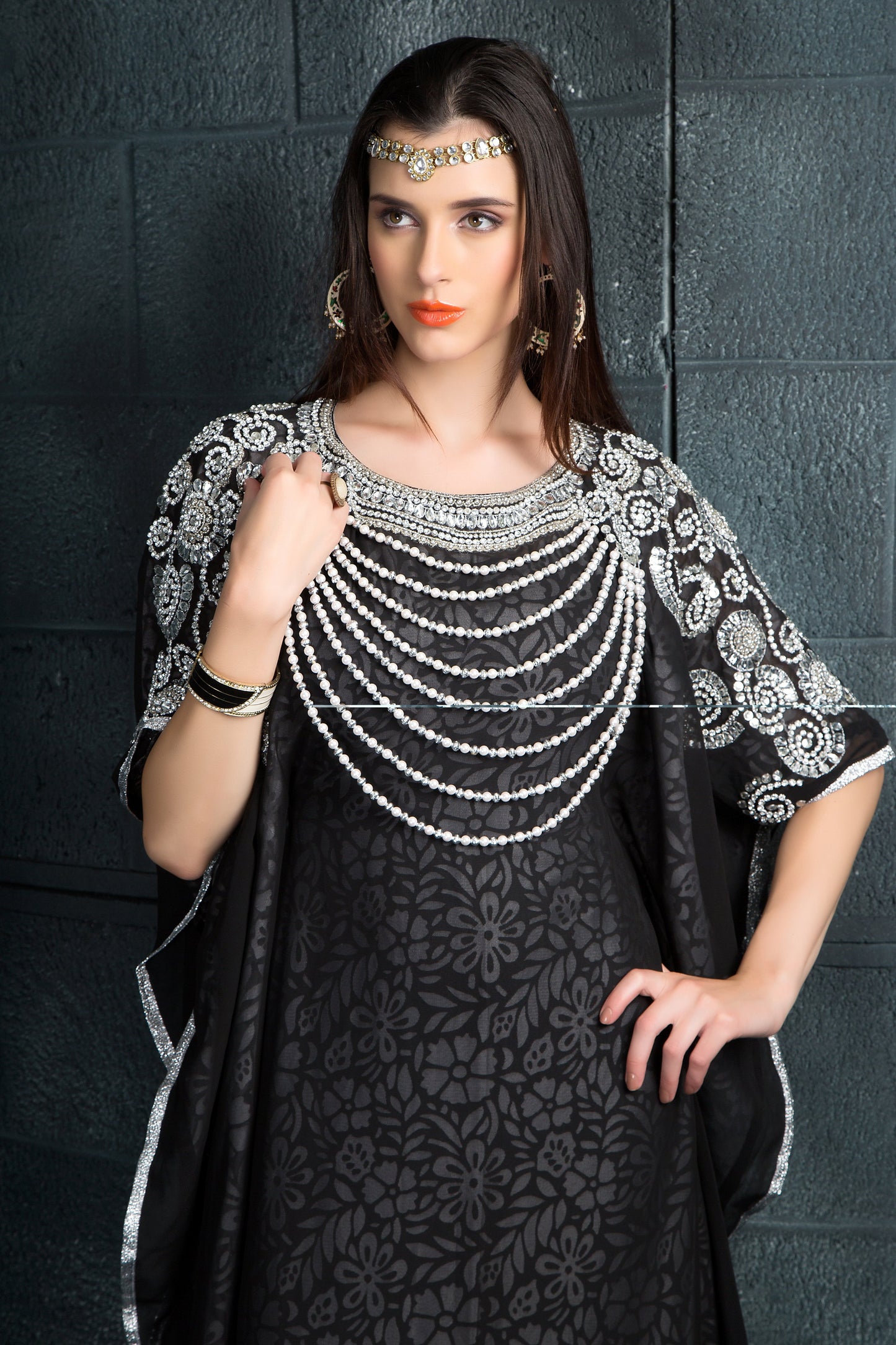 Black and White Color Georgette Kaftan