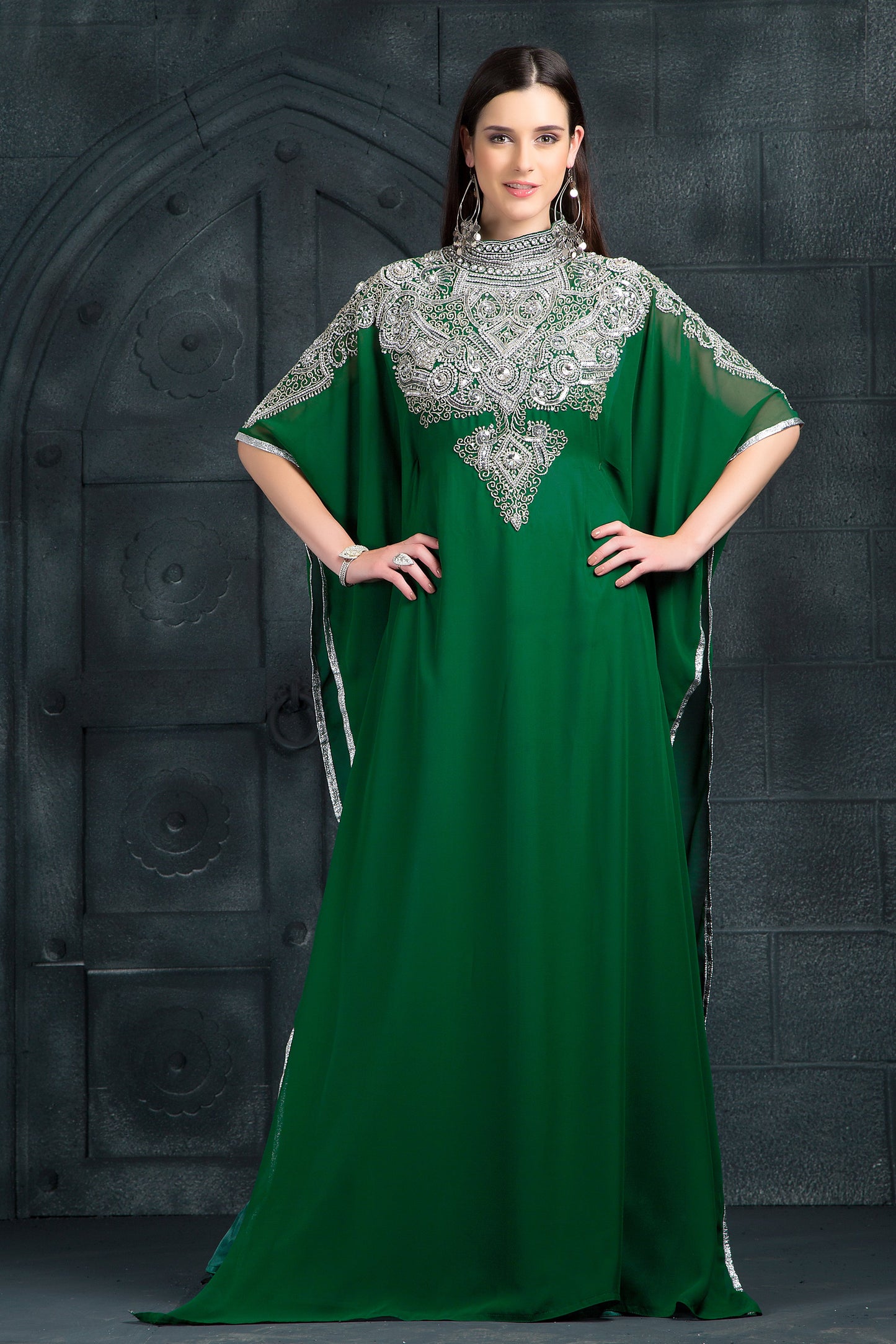 Green Color Georgette Freesize Kaftan