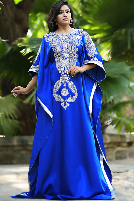 Blue Color Modern Silk Arabic Kaftan