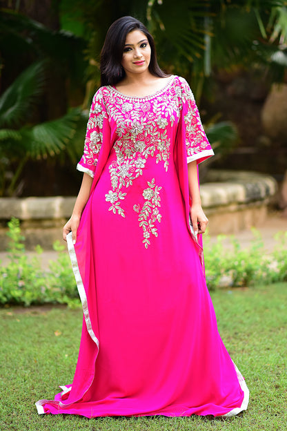 Scintillating Pink Georgette Embroidered Kaftan