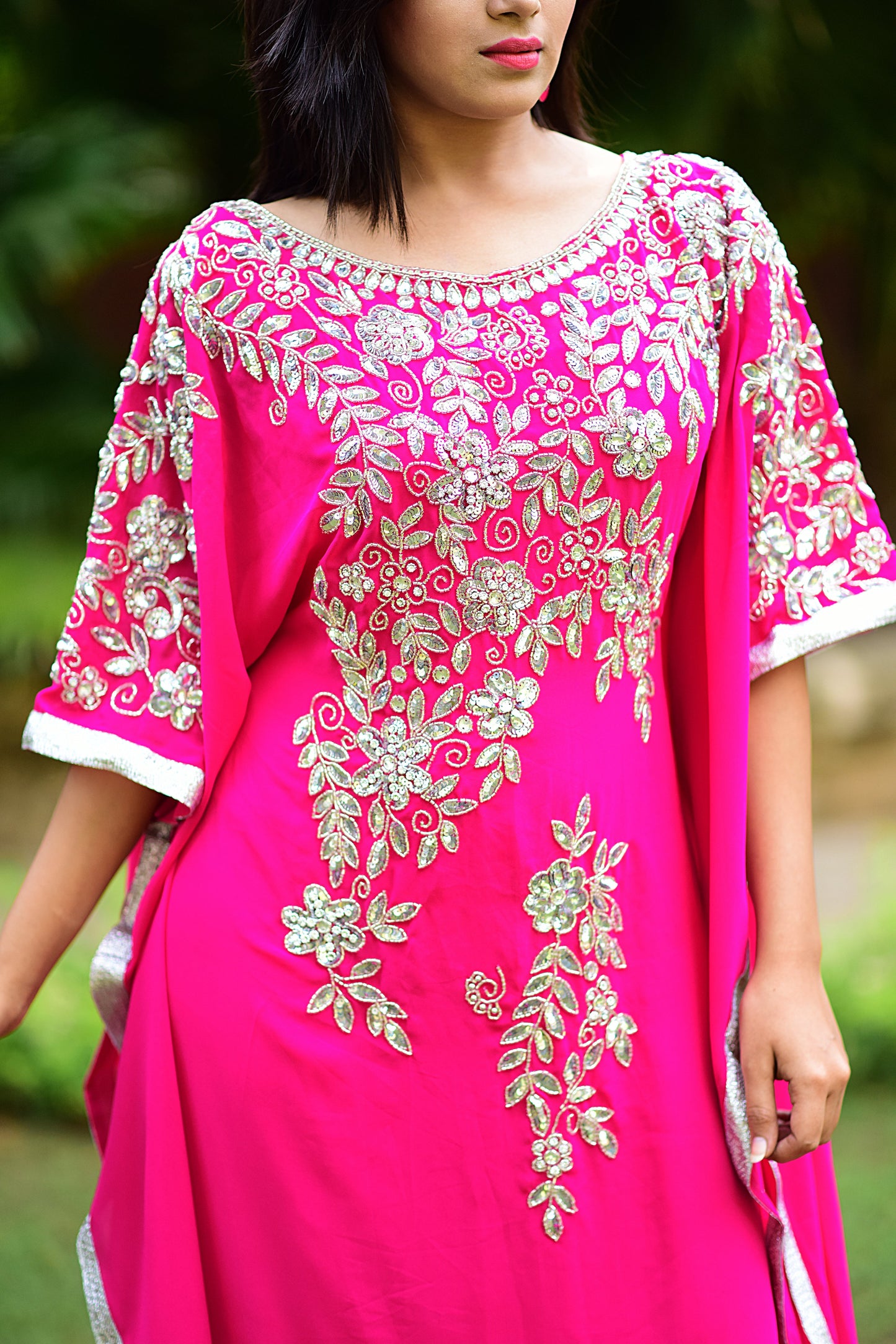 Scintillating Pink Georgette Embroidered Kaftan