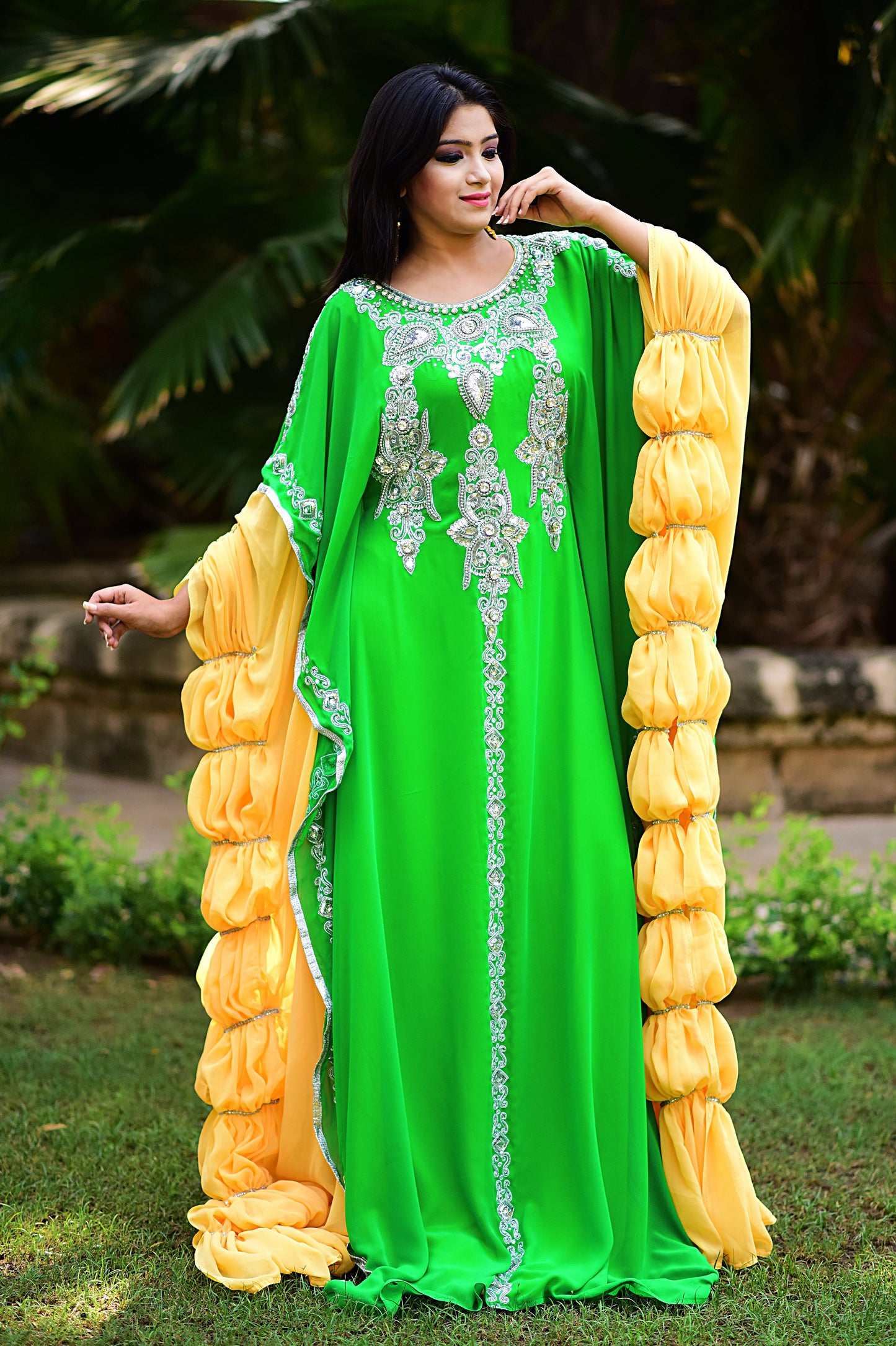 Green and Yellow Color Fancy Arabic Kaftan