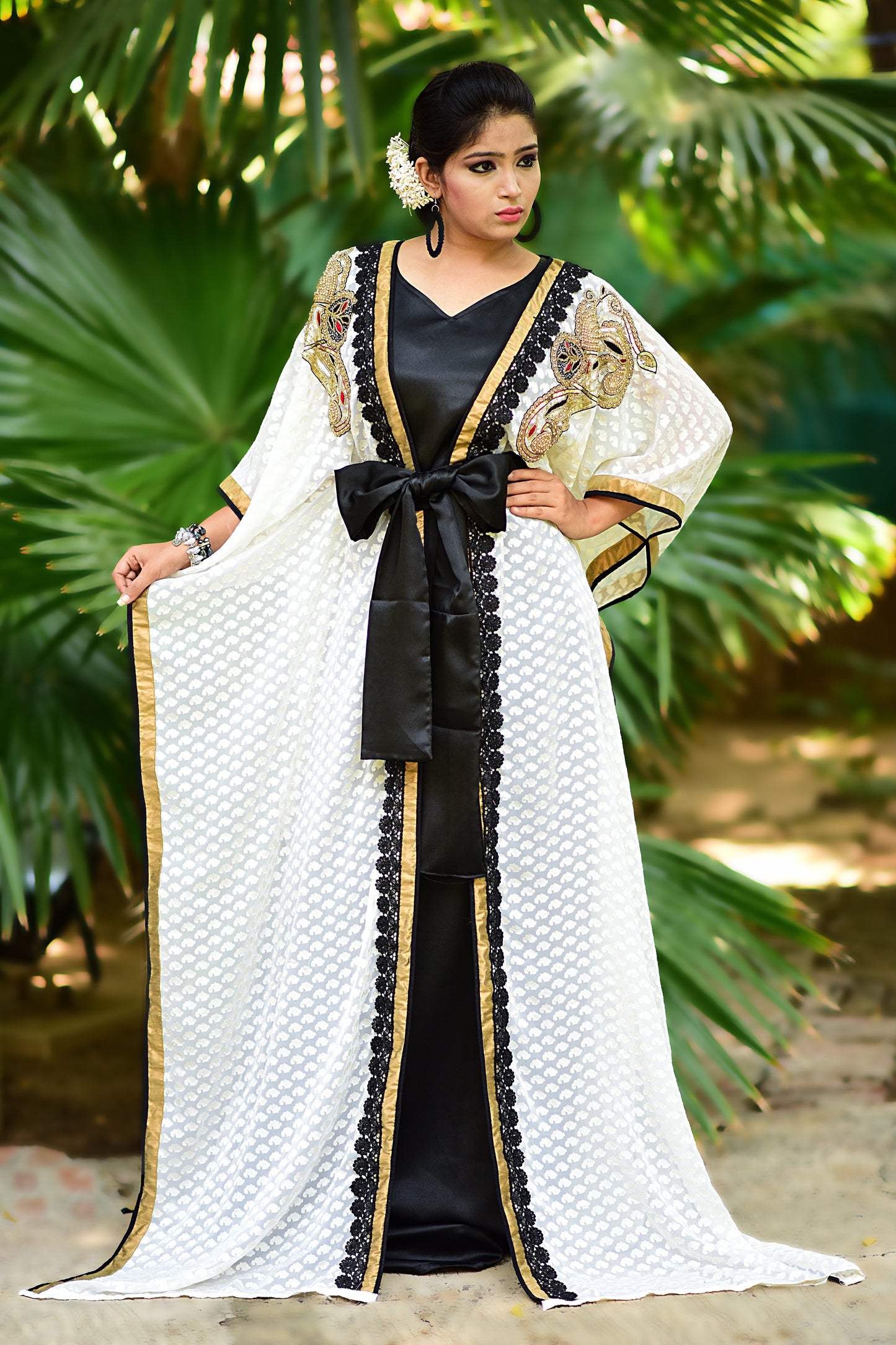 Black and Off White Jacket Style Brasso Kaftan