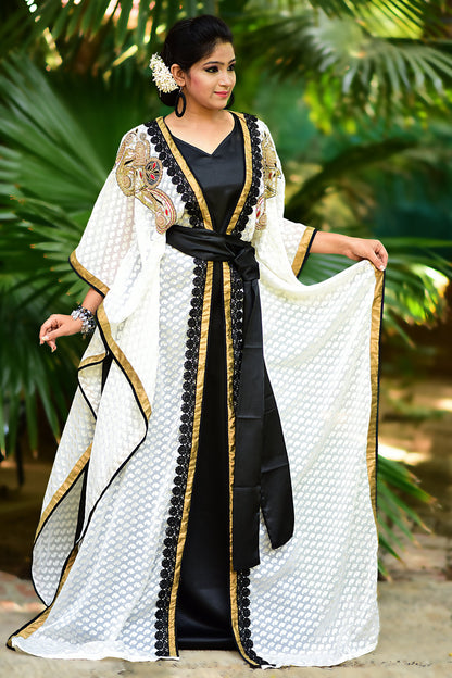 Black and Off White Jacket Style Brasso Kaftan