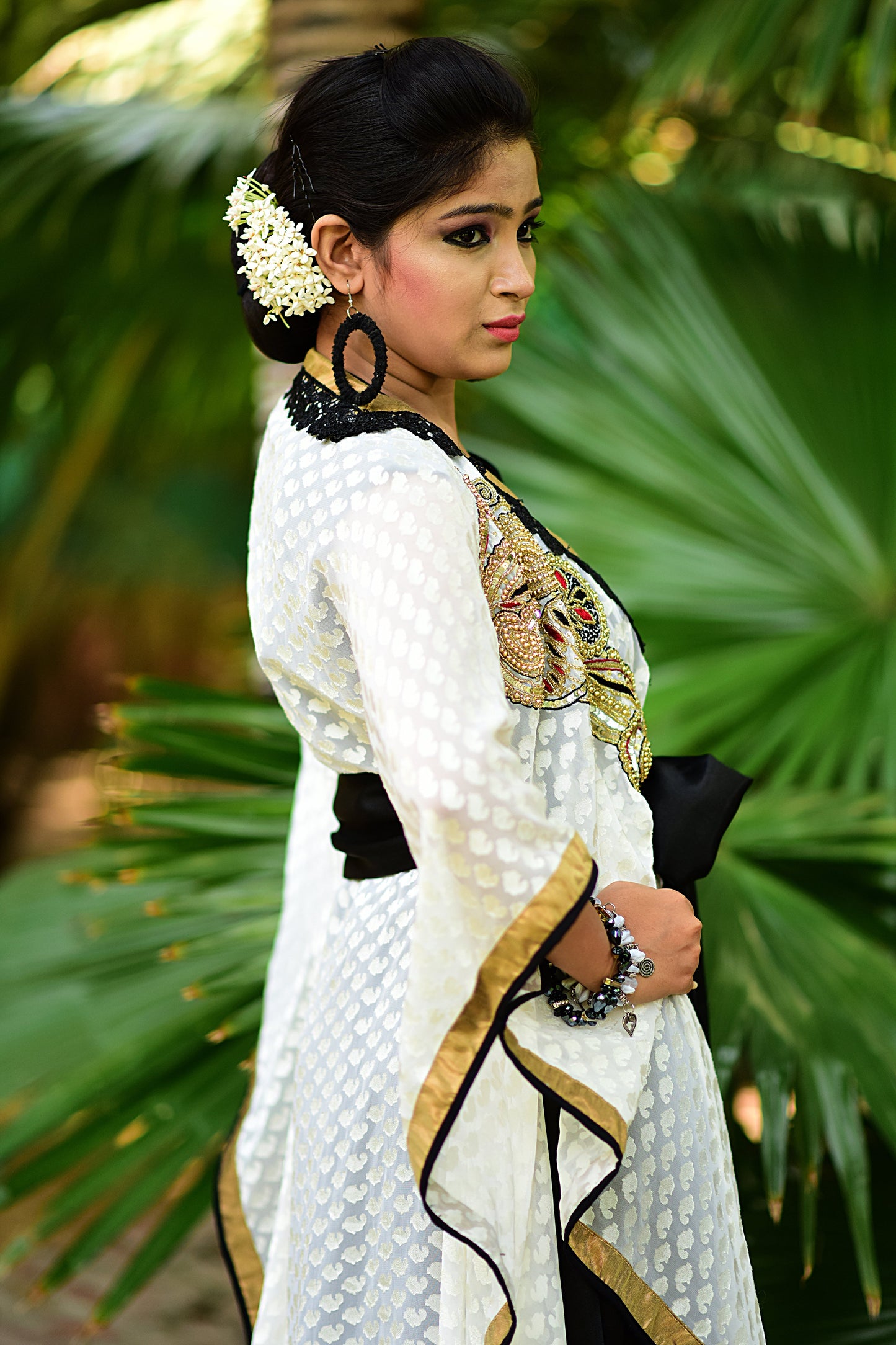 Black and Off White Jacket Style Brasso Kaftan